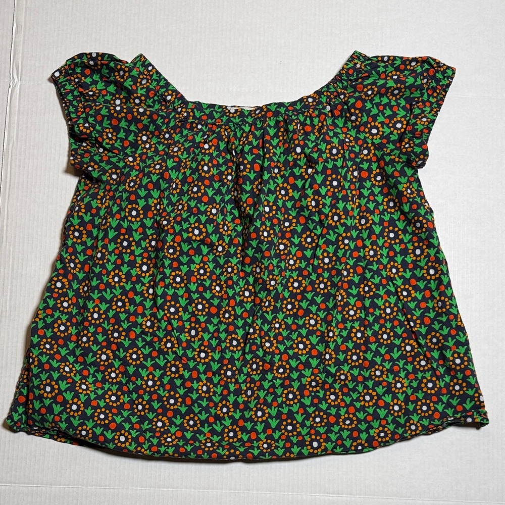 ANN MASHBURN Women's Abstract Floral Green Navy Blue Cap Sleeve Blouse Size‎ L